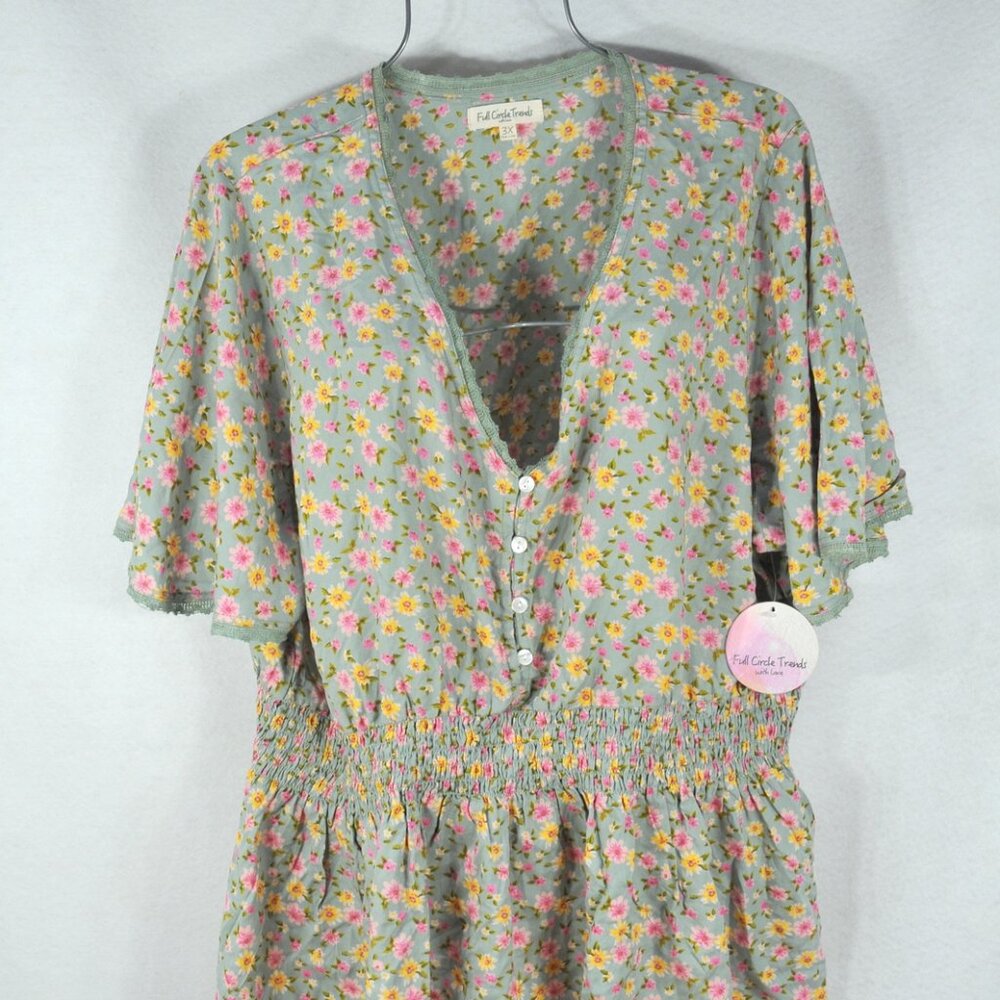 full circle trends women's blouse 3X Short sleeve floral Multicolor NWT